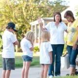 Volunteers pray with a resident during Wellston, OK relief
