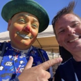 Selfie with a costumed clown at Juárez humanitarian outreach