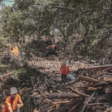 Relief team clears heavy flood debris in Kerrville, Texas