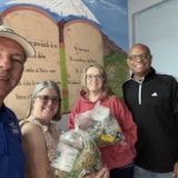 Volunteers with bagged groceries for families in Juárez, Mexico