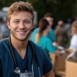 Medical personnel organize supplies for patient transport