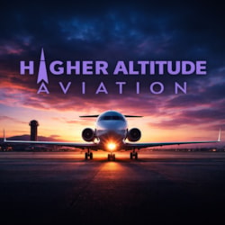 A jet sits at dawn under the Higher Altitude Aviation name