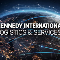 Kennedy International appears over a connected global network