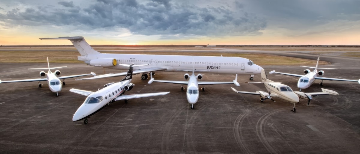 Judah 1 fleet lined up on the ramp, from jets to airliner