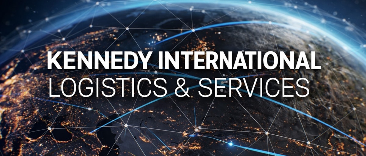 Kennedy International appears over a connected global network